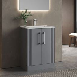 Balterley Vanity Unit w/ Basin Floor Standing, Soft Close 2 Door w/ Rectangular Sink, Bathroom Vanity Units w/ Basin, Partial Fluted Sink Cabinet - thumbnail 4