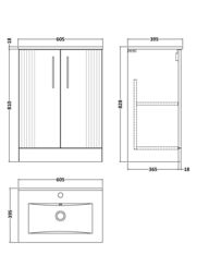 Balterley Vanity Unit w/ Basin Floor Standing, Soft Close 2 Door w/ Rectangular Sink, Bathroom Vanity Units w/ Basin, Partial Fluted Sink Cabinet - thumbnail 7