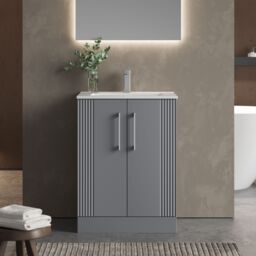 Balterley Vanity Unit w/ Basin Floor Standing, Soft Close 2 Door w/ Rectangular Sink, Bathroom Vanity Units w/ Basin, Partial Fluted Sink Cabinet - thumbnail 2