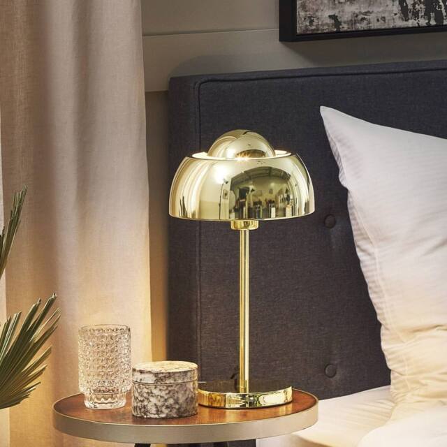 Wyld and Coco Bedside Table Lamp - Glam Gold Dome Shade Round Steel Base - image 1