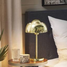 Wyld and Coco Bedside Table Lamp - Glam Gold Dome Shade Round Steel Base