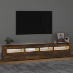 Berkfield Home TV Cabinet with LED Lights Smoked Oak 210x35x40 cm in Brown - Size: 210 x 35 x 40 cm - thumbnail 3