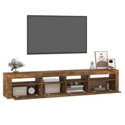 Berkfield Home TV Cabinet with LED Lights Smoked Oak 210x35x40 cm in Brown - Size: 210 x 35 x 40 cm - thumbnail 6