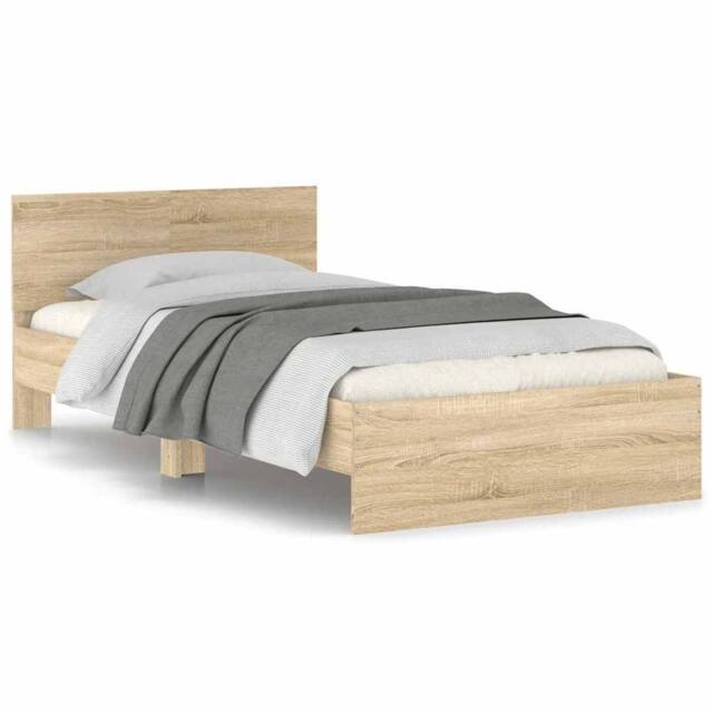 Berkfield Home Bed Frame without Mattress with Headboard Sonoma Oak 100x200 cm in Brown - image 1