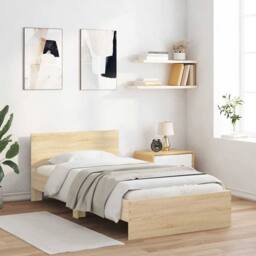 Berkfield Home Bed Frame without Mattress with Headboard Sonoma Oak 100x200 cm in Brown - thumbnail 2