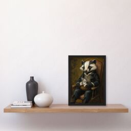 Artery8 Victorian Animals Fantasy Badger with a Kitten Framed Art Print in Brown - Size: A4 - thumbnail 4