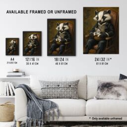 Artery8 Victorian Animals Fantasy Badger with a Kitten Framed Art Print in Brown - Size: A4 - thumbnail 3