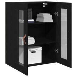 Berkfield Home Wall-Mounted Cabinet with Glass Doors Black Oak 69, 5x34x90 cm - Size: 5 x 34 x 90 cm - thumbnail 5