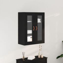 Berkfield Home Wall-Mounted Cabinet with Glass Doors Black Oak 69, 5x34x90 cm - Size: 5 x 34 x 90 cm