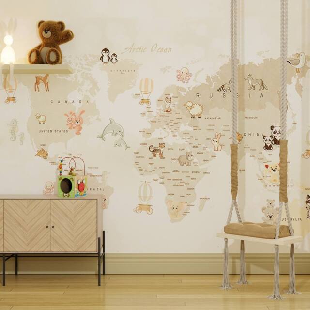 Superfresco Easy Whole Wide World Neutral Print To Order 3m x 2.8m Mural in Beige - image 1