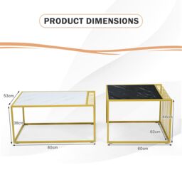 Gymax Nesting Table Set of 2 Stackable Side Coffee Table Faux Marble Tabletop in Gold - thumbnail 2