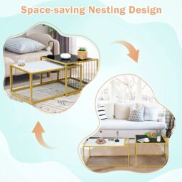 Gymax Nesting Table Set of 2 Stackable Side Coffee Table Faux Marble Tabletop in Gold - thumbnail 4