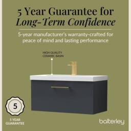 Balterley 800mm Wall Hung 1 Drawer Vanity Basin Unit, Dark Grey, Brass Handle in Grey - thumbnail 6