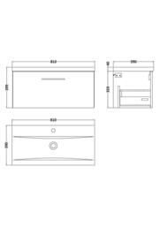 Balterley 800mm Wall Hung 1 Drawer Vanity Basin Unit, Dark Grey, Brass Handle in Grey - thumbnail 5