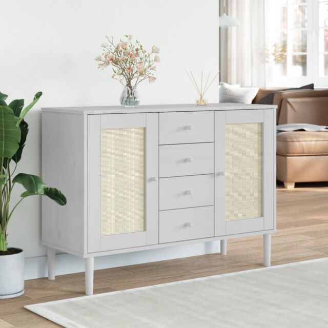 Berkfield Home Sideboard SENJA Rattan Look White 112x40x80 cm Solid Wood Pine - Size: 112 x 40 x 80 cm - image 1