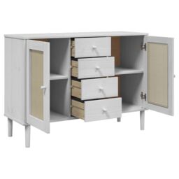 Berkfield Home Sideboard SENJA Rattan Look White 112x40x80 cm Solid Wood Pine - Size: 112 x 40 x 80 cm - thumbnail 6