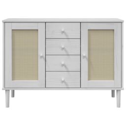 Berkfield Home Sideboard SENJA Rattan Look White 112x40x80 cm Solid Wood Pine - Size: 112 x 40 x 80 cm - thumbnail 5