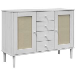 Berkfield Home Sideboard SENJA Rattan Look White 112x40x80 cm Solid Wood Pine - Size: 112 x 40 x 80 cm - thumbnail 2