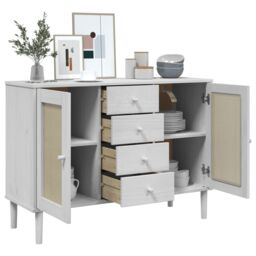 Berkfield Home Sideboard SENJA Rattan Look White 112x40x80 cm Solid Wood Pine - Size: 112 x 40 x 80 cm - thumbnail 4