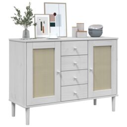 Berkfield Home Sideboard SENJA Rattan Look White 112x40x80 cm Solid Wood Pine - Size: 112 x 40 x 80 cm - thumbnail 3