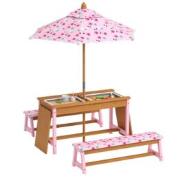 AIYAPLAY Kids Picnic Table, Wooden Children Garden Table & Bench Set, Pink - thumbnail 2