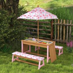 AIYAPLAY Kids Picnic Table, Wooden Children Garden Table & Bench Set, Pink - thumbnail 1