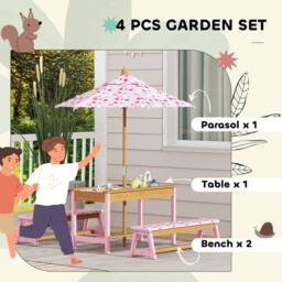 AIYAPLAY Kids Picnic Table, Wooden Children Garden Table & Bench Set, Pink - thumbnail 4