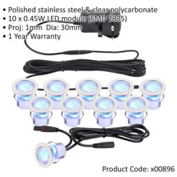 Loops Recessed IP44 Decking Guide Light Kit - 10 x Blue Light LED - Stainless Steel in Metallics - thumbnail 2
