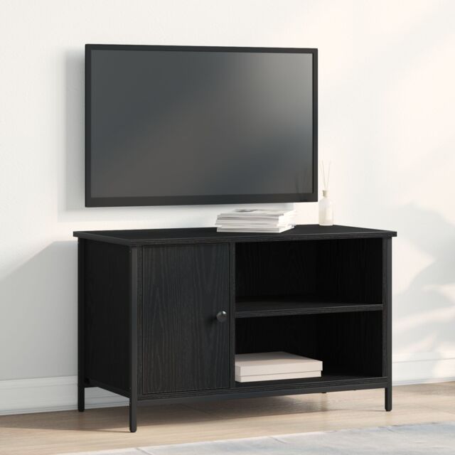 Berkfield Home TV Cabinet Black Oak 80x40x50 cm Engineered Wood & Steel - Size: 80 x 40 x 50 cm - image 1