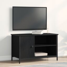 Berkfield Home TV Cabinet Black Oak 80x40x50 cm Engineered Wood & Steel - Size: 80 x 40 x 50 cm - thumbnail 1