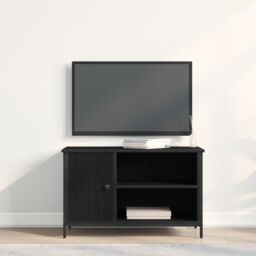 Berkfield Home TV Cabinet Black Oak 80x40x50 cm Engineered Wood & Steel - Size: 80 x 40 x 50 cm - thumbnail 4