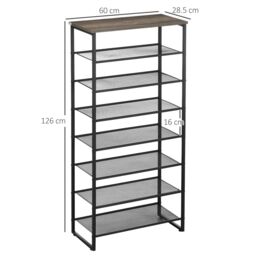HOMCOM 8-Tier Metal Shoe Rack Storage Organiser with Mesh Shelves in Black - thumbnail 3