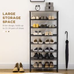 HOMCOM 8-Tier Metal Shoe Rack Storage Organiser with Mesh Shelves in Black - thumbnail 4