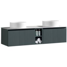 Bathroom Kingdom Flauto Smoked Sage Wall Hung Basin Vanity 1400mm in Blue