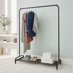 House of Home Clothes Rail Garment Rack With Shoe Storage Shelf Adjustable Feet Easy Build in Black