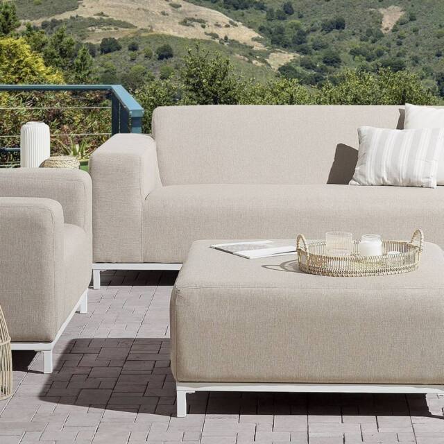 Wyld and Coco Elara Beige Outdoor/Indoor Ottoman Water Resistant Polyester - image 1
