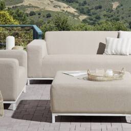Wyld and Coco Elara Beige Outdoor/Indoor Ottoman Water Resistant Polyester - thumbnail 1
