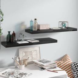 Berkfield Home Floating Wall Shelves 2 pcs High Gloss Black 80x23.5x3.8 cm MDF - thumbnail 2