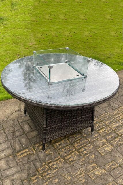 Fimous PE Round Rattan Gas Fire Pit Dining Table Gas Heater in Dark Grey - image 1