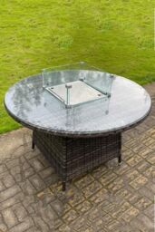 Fimous PE Round Rattan Gas Fire Pit Dining Table Gas Heater in Dark Grey - thumbnail 3