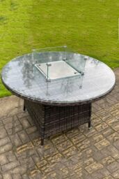 Fimous PE Round Rattan Gas Fire Pit Dining Table Gas Heater in Dark Grey