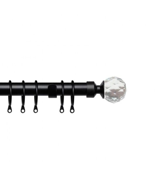 New Edge Blinds 25-28mm Crystal End Metal Curtain Pole Set - Black - Size: 120 cm - 210 cm - image 1