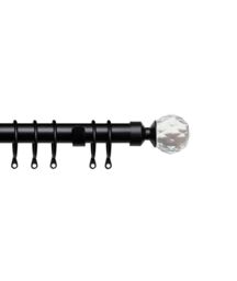 New Edge Blinds 25-28mm Crystal End Metal Curtain Pole Set - Black - Size: 120 cm - 210 cm