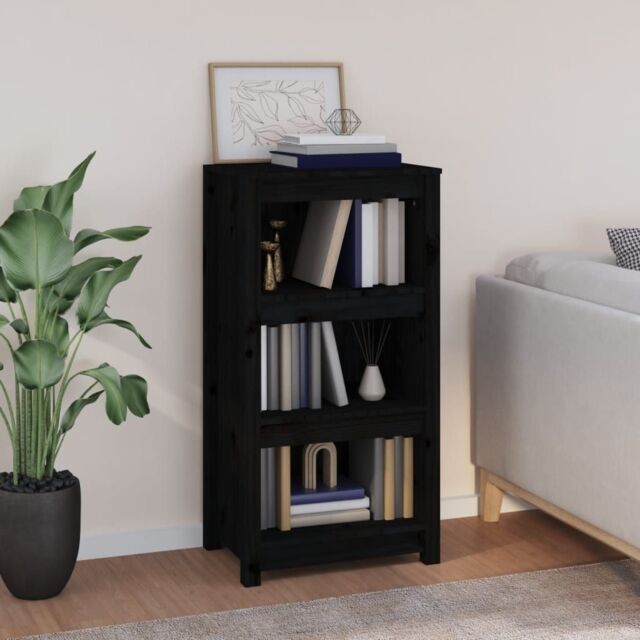 Berkfield Home Book Cabinet Black 50x35x97 cm Solid Wood Pine - Size: 50 x 35 x 97 cm - image 1