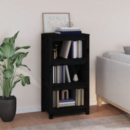 Berkfield Home Book Cabinet Black 50x35x97 cm Solid Wood Pine - Size: 50 x 35 x 97 cm - thumbnail 1