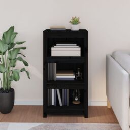 Berkfield Home Book Cabinet Black 50x35x97 cm Solid Wood Pine - Size: 50 x 35 x 97 cm - thumbnail 3