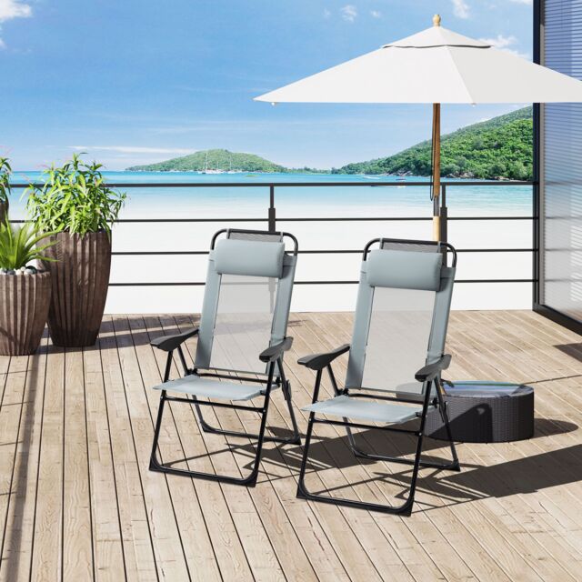 OUTSUNNY Garden Chairs Set of 2 Folding Camping Chair Recliners in Grey - Size: 2 Pack - image 1