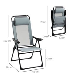 OUTSUNNY Garden Chairs Set of 2 Folding Camping Chair Recliners in Grey - Size: 2 Pack - thumbnail 3