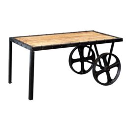 IH Design Franciscan Upcycled Industrial Vintage Mintis Cart Coffee Table in Brown - thumbnail 1