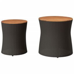 Berkfield Home Garden Side Tables 2 pcs with Wooden Top Black Poly Rattan - thumbnail 4